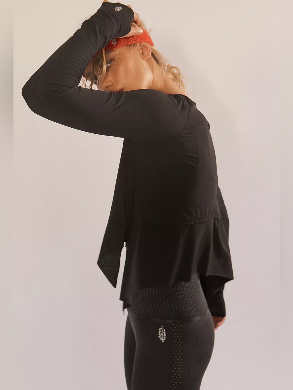 Free People Movement Black Tempo UV Protection Long Sleeve Tee Sz Medium